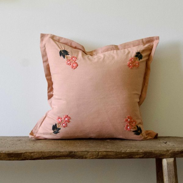 Florence Embroidered Cushion Cover - Salmon