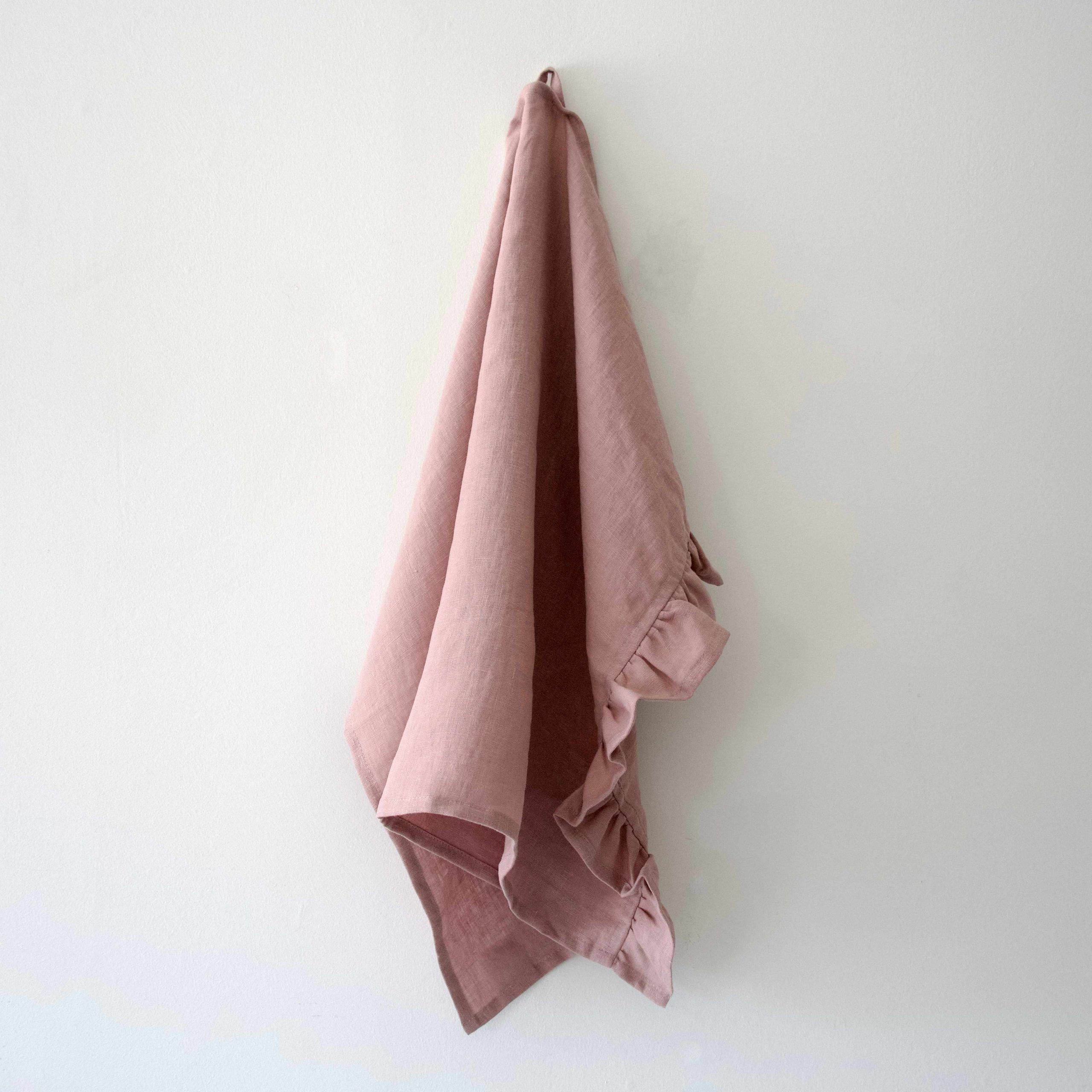 Ruffle Linen Tea Towel Woodrose