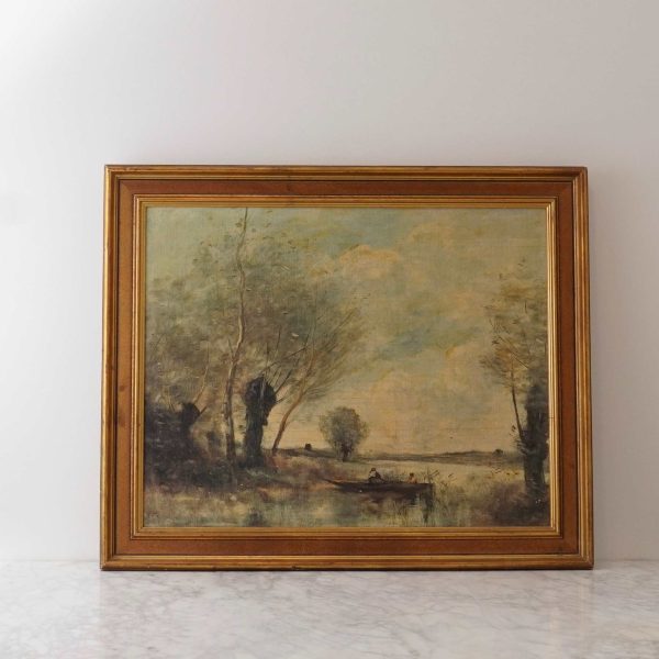French Antique Lake Morning w/ Frame