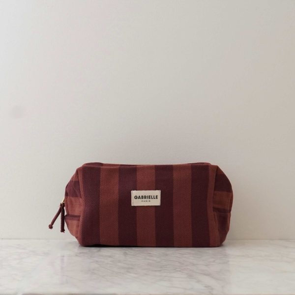 Cranberry Striped Cotton Toiletry Bag