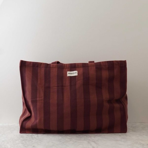 Cranberry Striped Cotton Weekend Bag