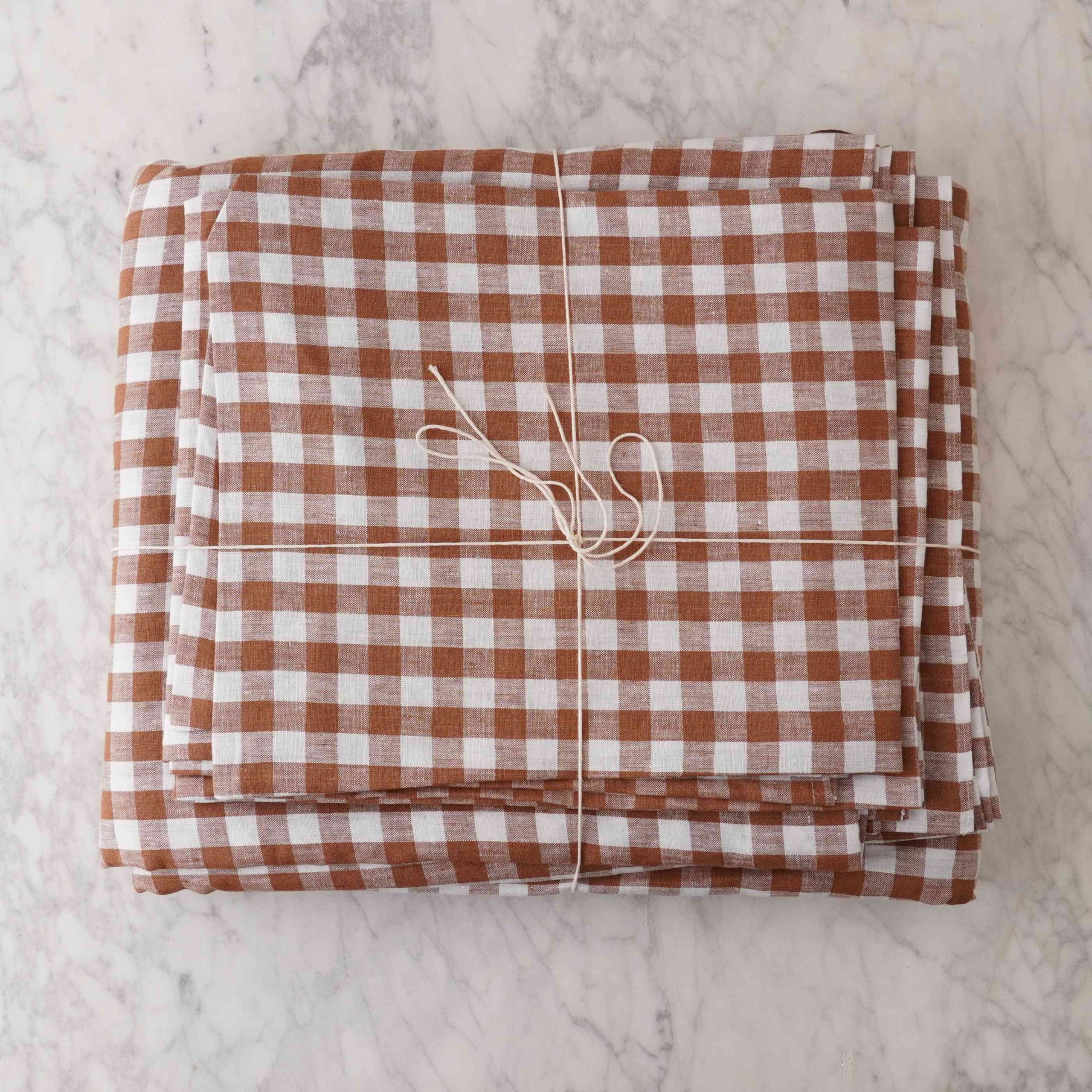 Cinnamon Gingham Linen Duvet Set – King